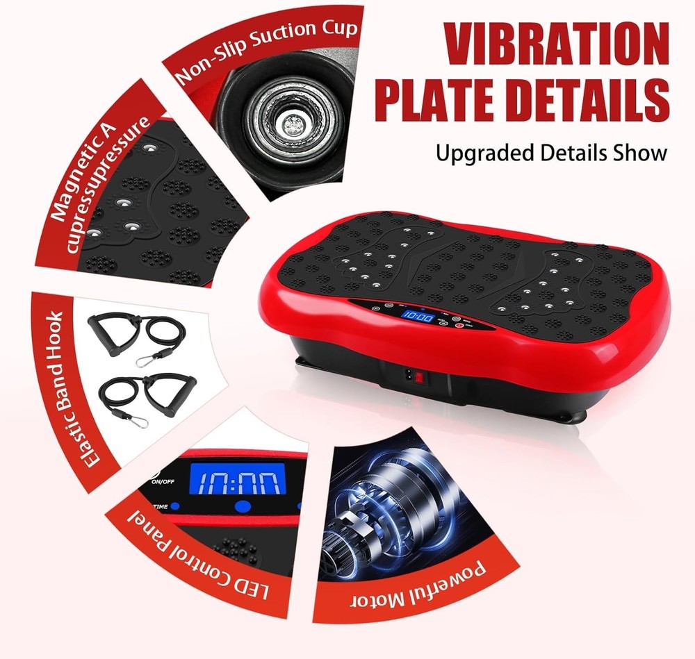 Portable Vibration Plate Exercise Machine with Resistance Bands & Remote Control