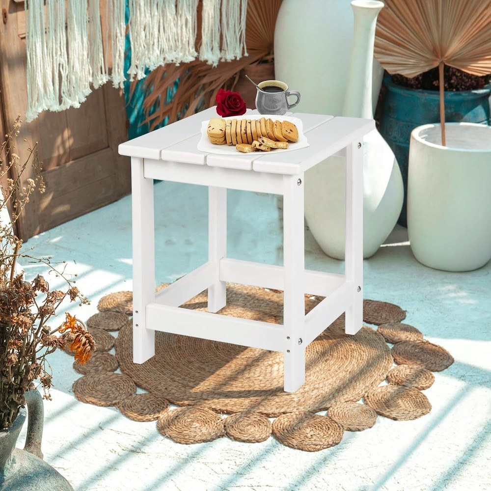 Square Side End Table Outdoor Pool Patio Table Backyard Weather Resistant White
