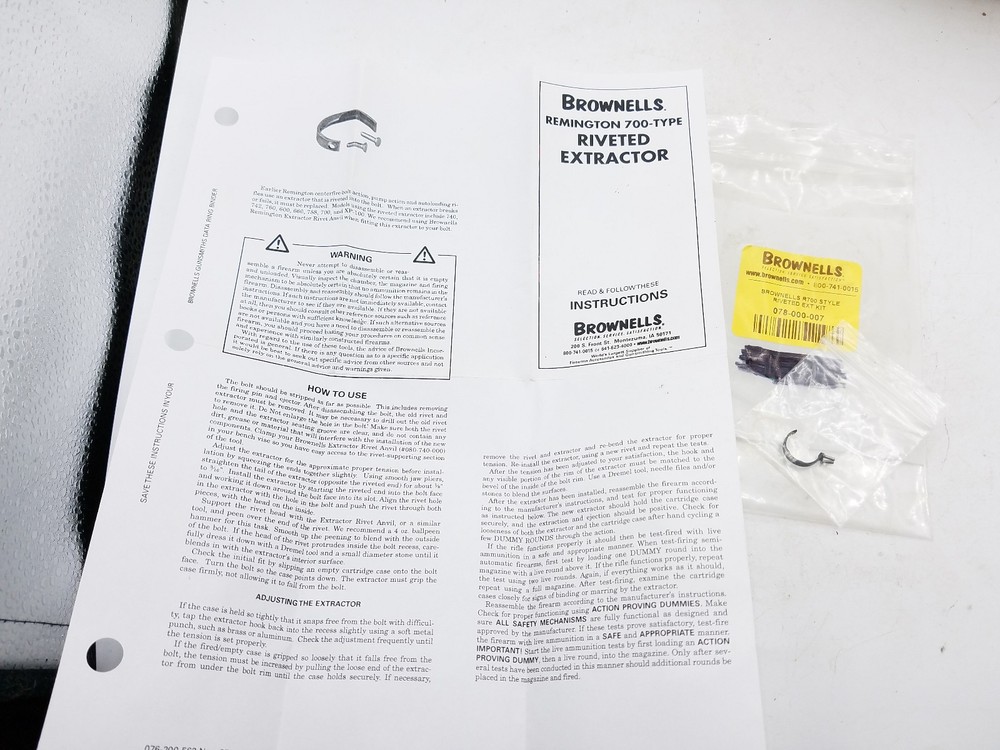 BROWNELLS REMINGTON 700-STYLE RIVETED EXTRACTOR KIT. For .473" Bolt Faces