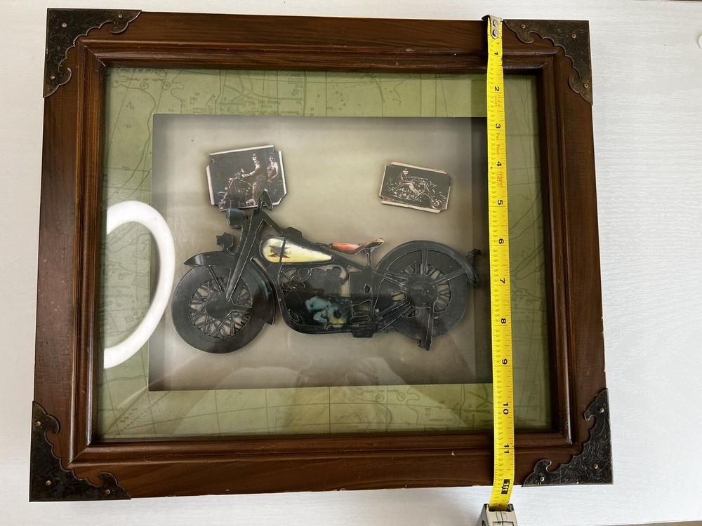 Framed Decorative Motorcycle Cut Out 3D Wall Art 14” X 12”