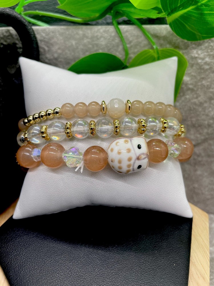 3 PC Handmade Boho Beaded Stackable 6.5” Plus Stretch Bracelet Set New B1322