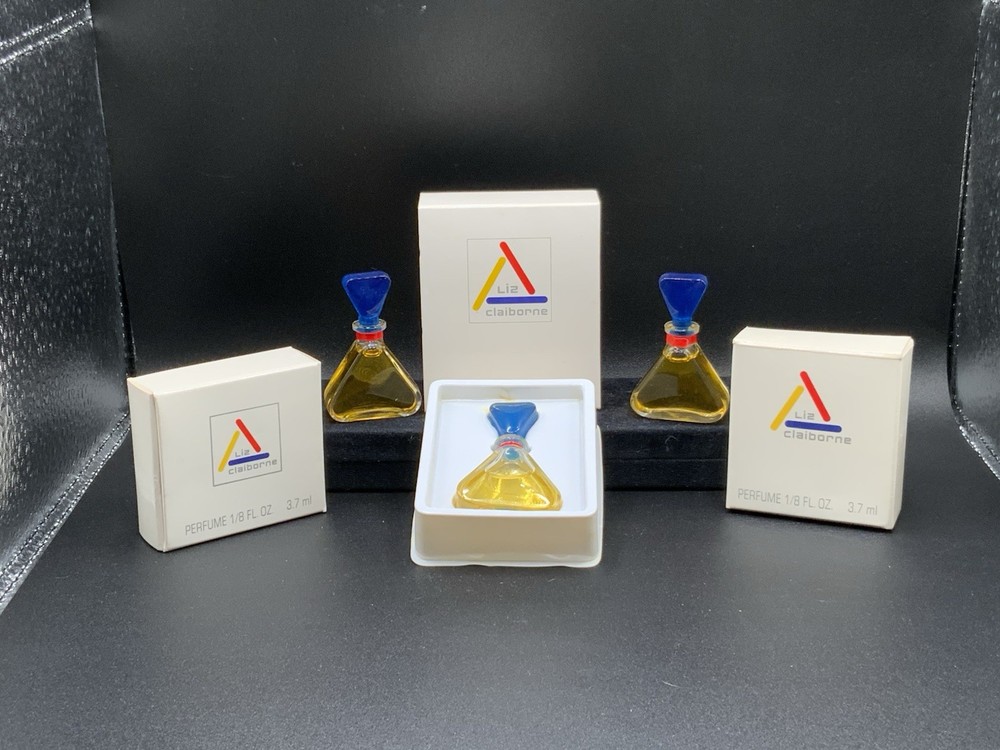 3 Vintage Liz Claiborne Perfume Mini Triangle Bottle w Box Authentic