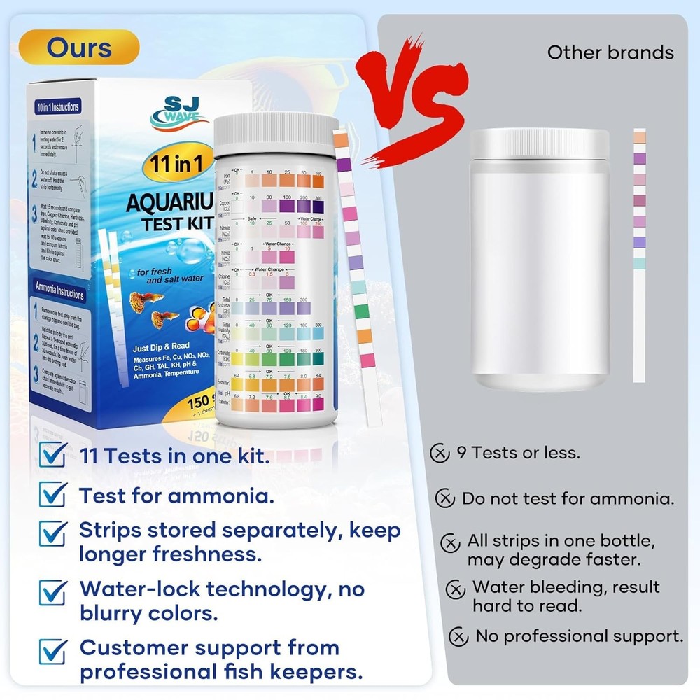 Aquarium Strips - 11 Parameters & 150 Strips for Expert Fish Care Solutions