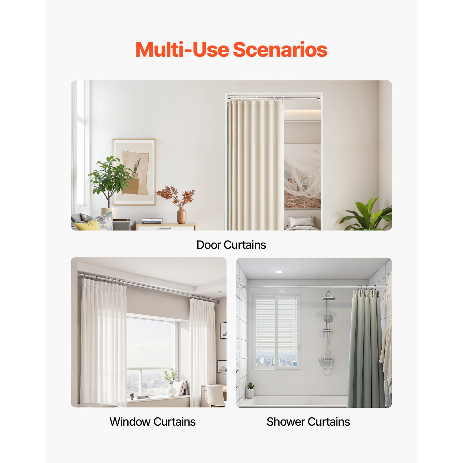 Uimoso Adjustable Tension Shower Rod, 28-76 in, Stainless Steel, Silver