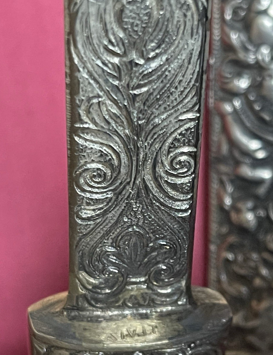 SILVER DAGGER REPLICA 19TH CENTURY GROTESQUE ARABESQUE HANS HOLBEIN ITALY