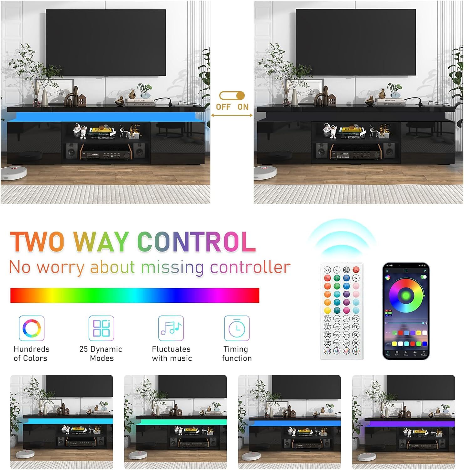 66"/75" Modern High Gloss LED TV Stand, Entertainment Center for 75"/85" TV