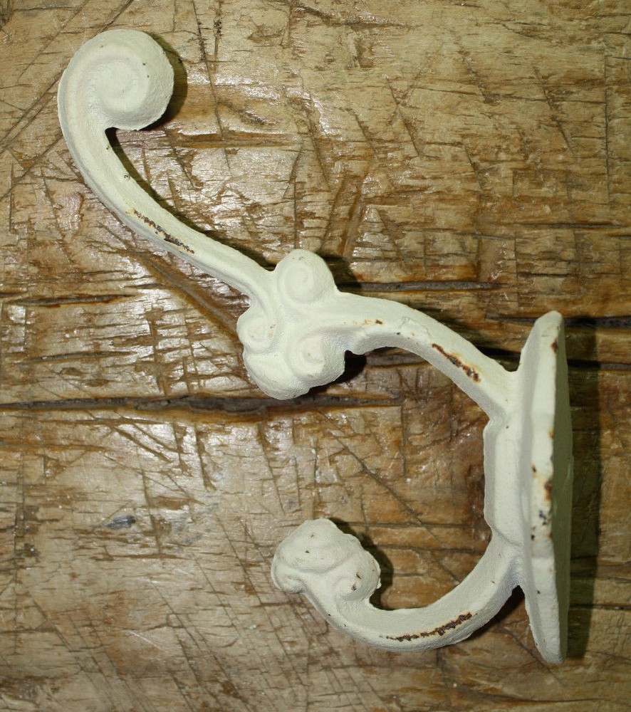 8 Cast Iron White Victorian Style Coat Hooks Hat Hook Rack Hall Tree SCHOOL.
