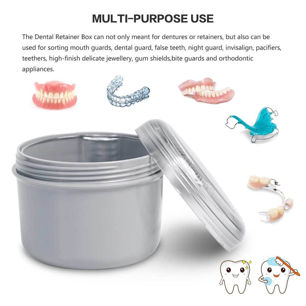 2023 Large Denture Bath Cup, No Leak Denture Case, Grey