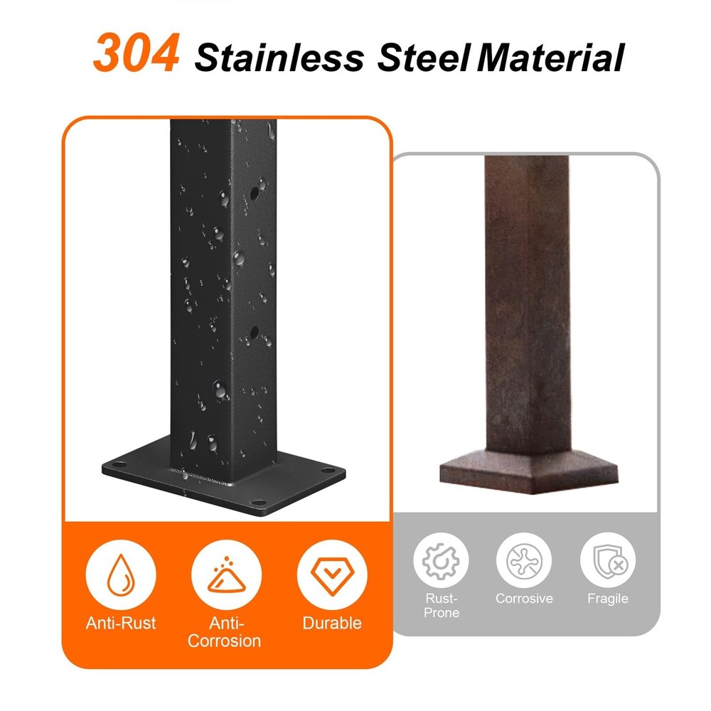 2 Pack Stainless Steel Cable Railing Post(2"×2") with 1/8 Cable Railing Kit
