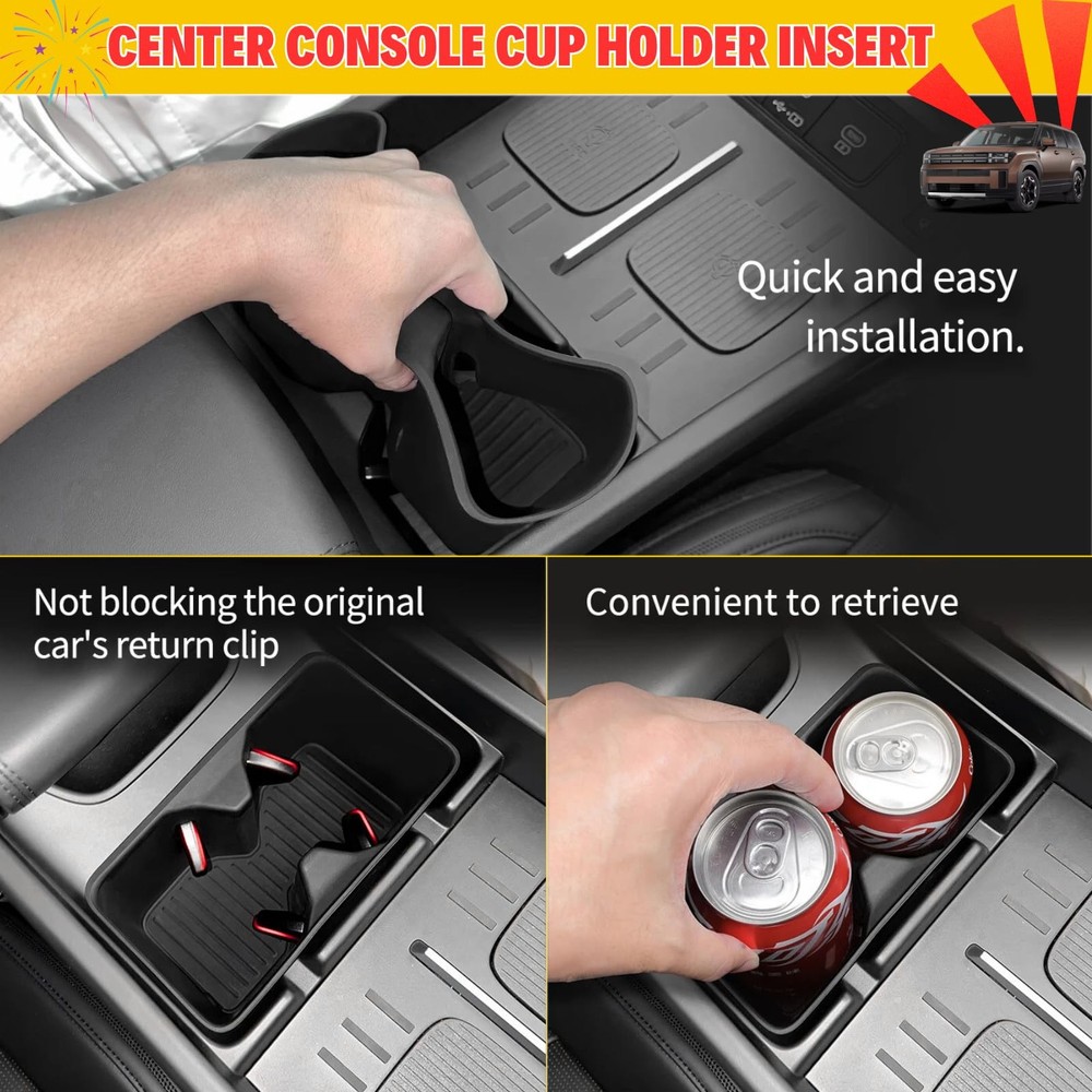 Lower Center Console Organizer Tray & Cup Holder Insert Black