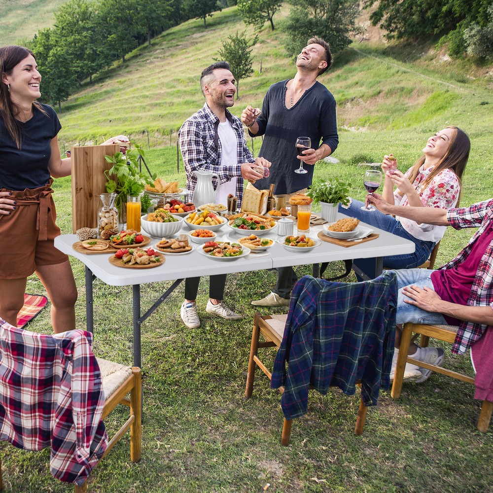 Folding Table 4 FT Portable Fold-in-Half Adjustable Plastic Camping Table White