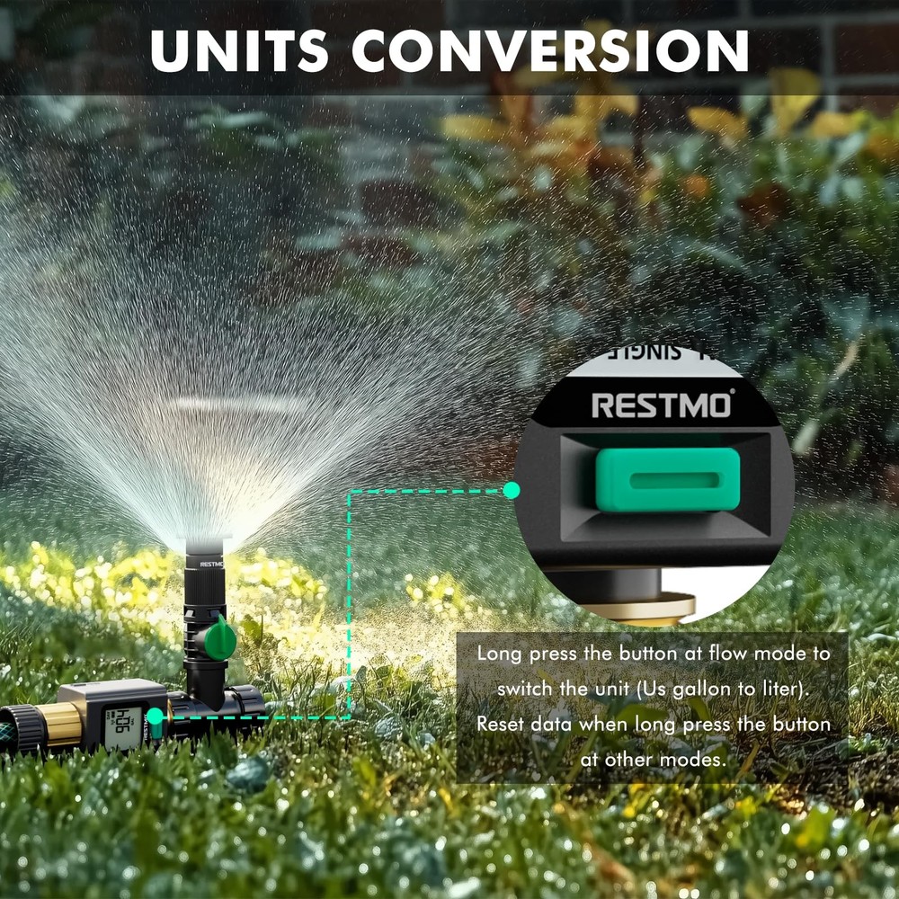 RESTMO Smart Water Flow Meter with Screen Backlight, Brass Inlet & Outlet, Me...