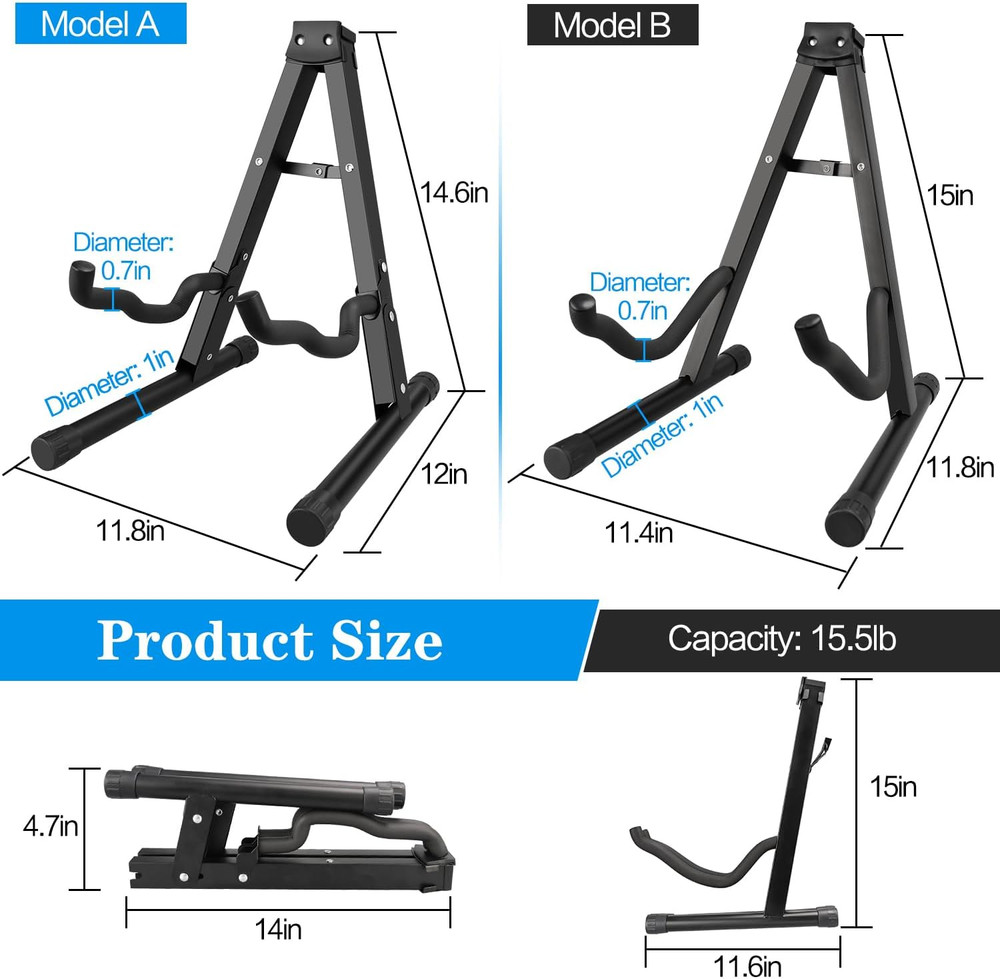 1 Pack Guitar Stand, A-Frame Folding Stand with Non-Slip Black