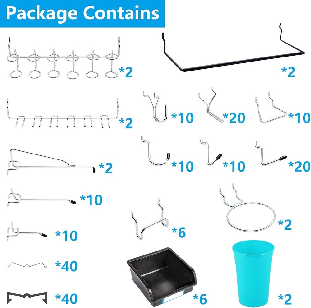Pegboard Hooks, with Bins, Peg Locks, for Organizing Various Tools, 204 PCS, 80