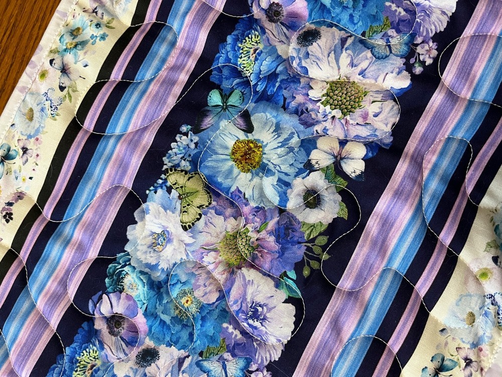 Handcrafted-Quilted Table Runner- Spring Is Coming -Flowers Various Blues 2025
