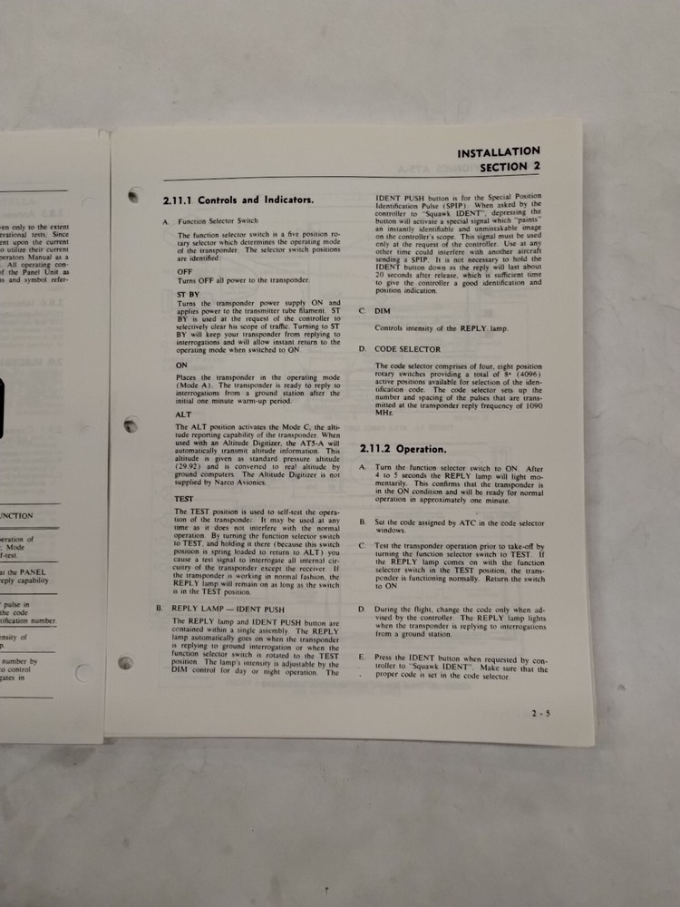 Narco AT5-A Transponder System 14/28 Volt Maintenance Manual-Copy