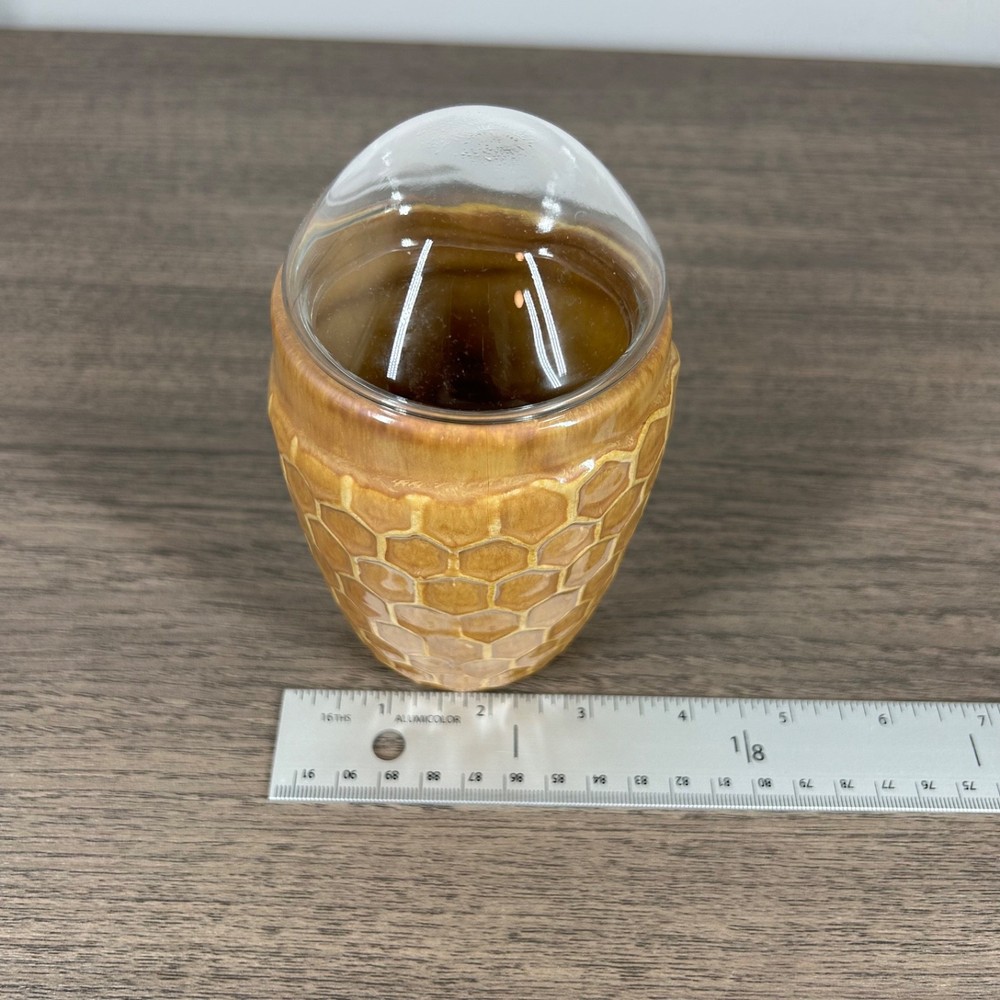 Beehive Ceramic Empty Candle Jar w/ Glass Dome Lid Repurpose