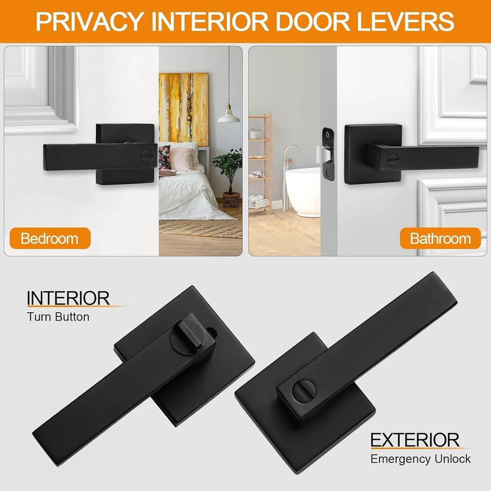 8 Pack Matte Black Door Handles Privacy Door Levers. Keyless Interior Door Knobs