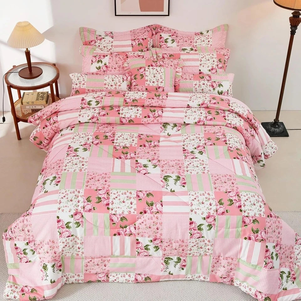 Floral Comforter Queen Size Patchwork Microfiber Comforter Set All Season 88x88"