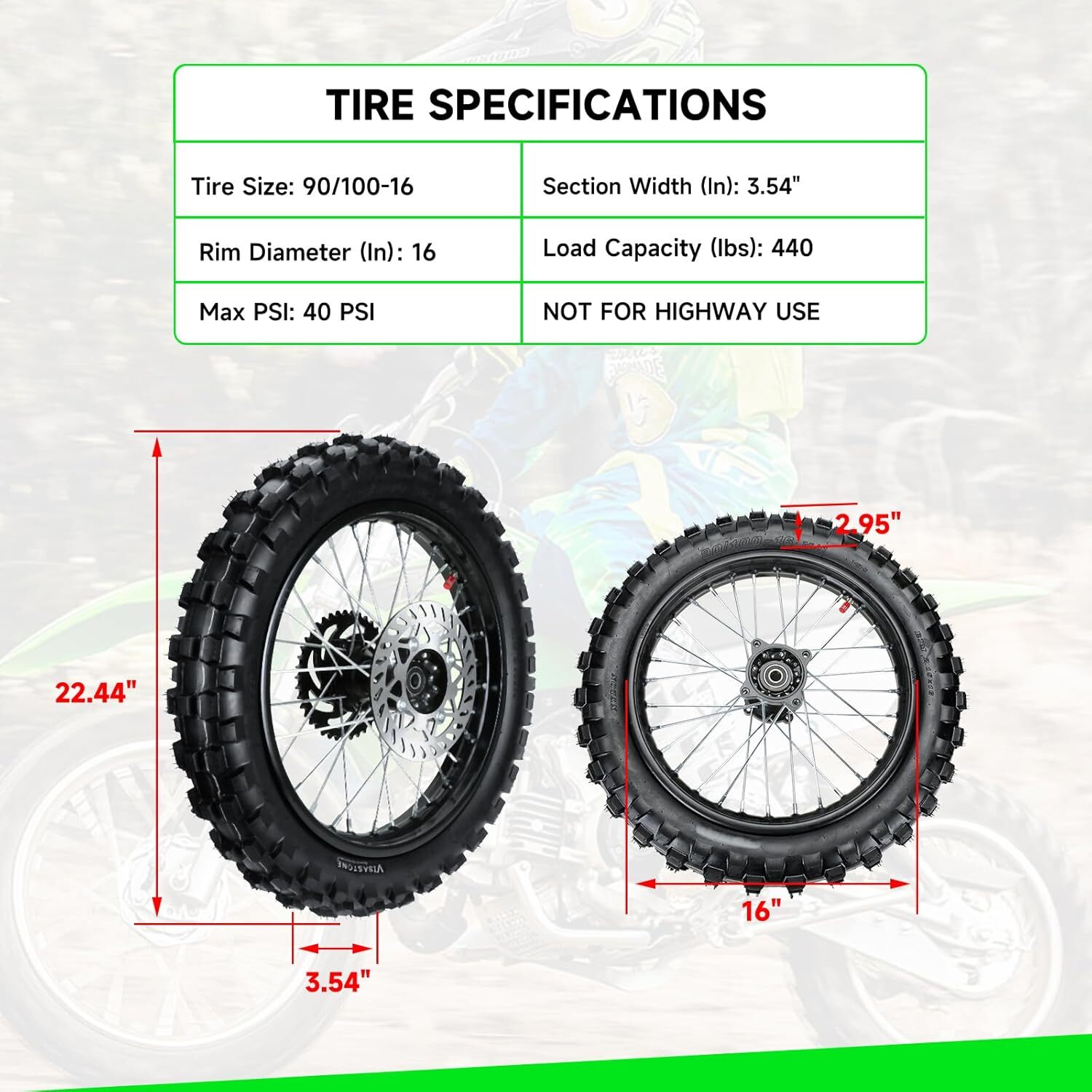 16'' Wheel 90/100-16 3.00-16 Rear Tire For 150cc XR100 CRF150F KX100 Dirt Bike