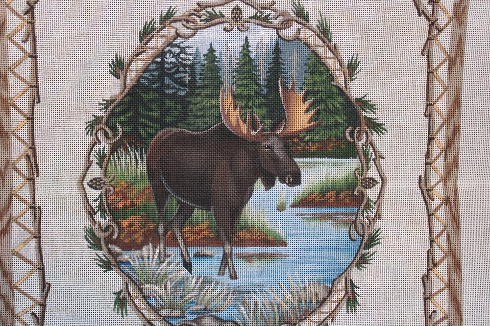 Needlepoint Liz Goodrick Dillon Moose Northwoods Marsh Pine Needles Canvas OOP
