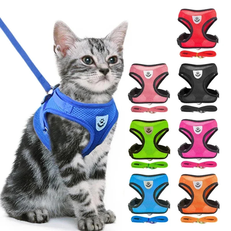 Adjustable Cat Harness Vest with Leash for Puppy Dogs - Durable Polyester