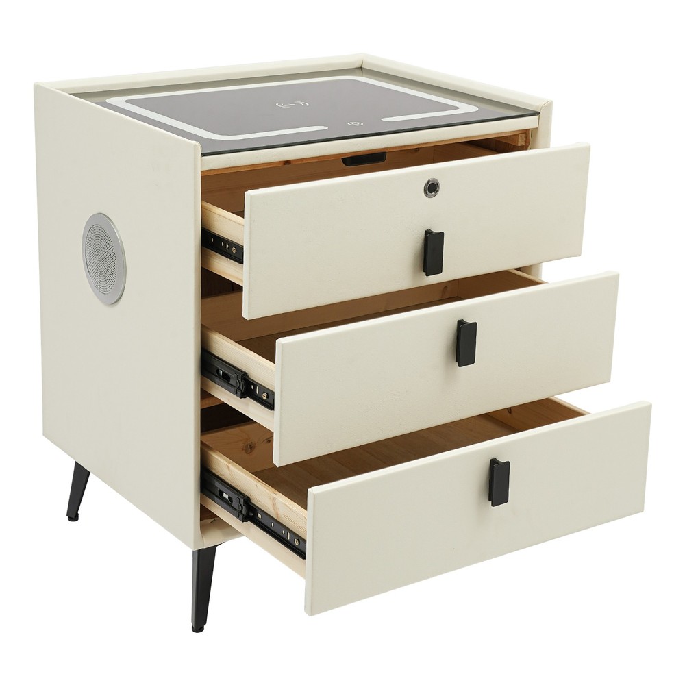 Smart Bedside Table Nightstand 3 Drawers- End Table with USB&Wireless Charging