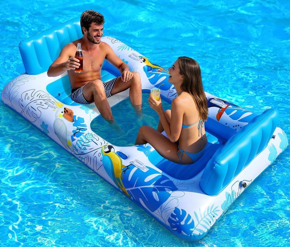 FluSing 2 Person Inflatable Pool Float Adult,87” x 44” Extra Large I