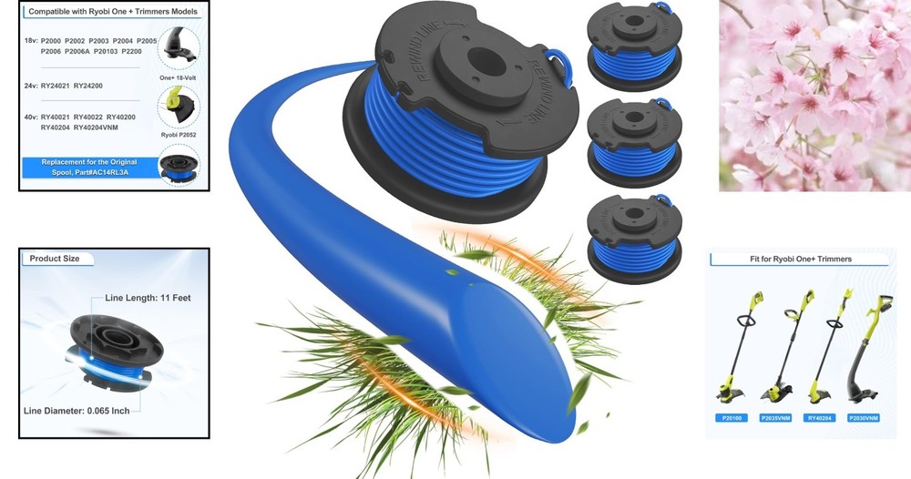 3-Pack Ryobi Replacement Spools for 18v, 24v, and 40v Cordless Trimmers