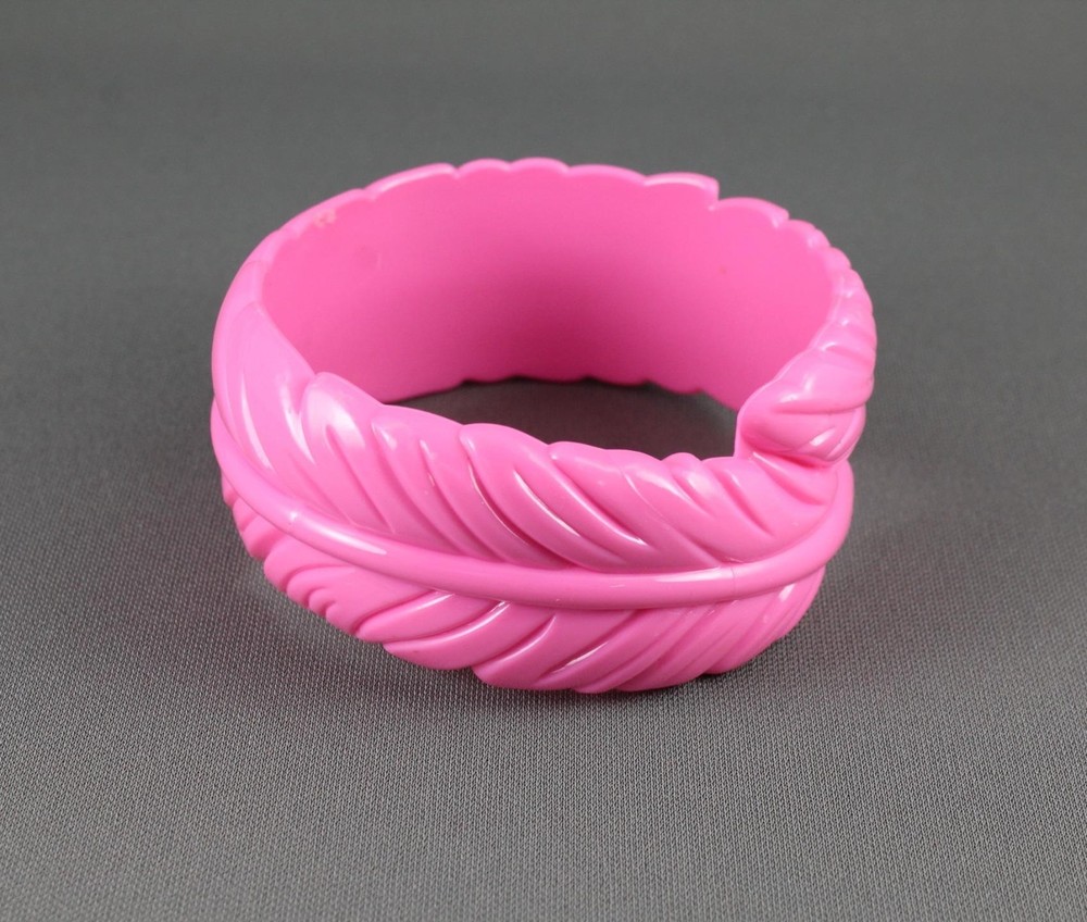 Pink leaf bangle bracelet plastic feather bangle 8.25" size circumference