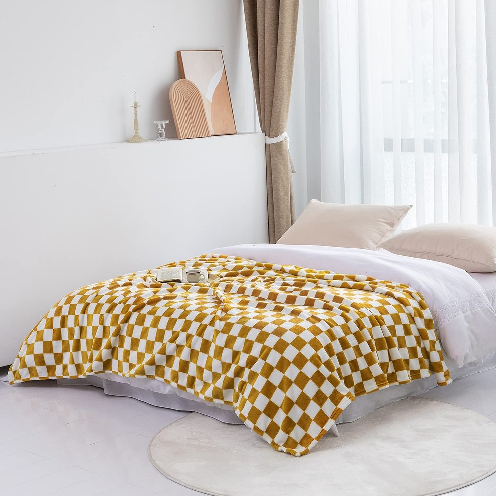 LOMAO Throw Blankets Flannel Blanket with Checkerboard Grid Pattern Soft Thro...