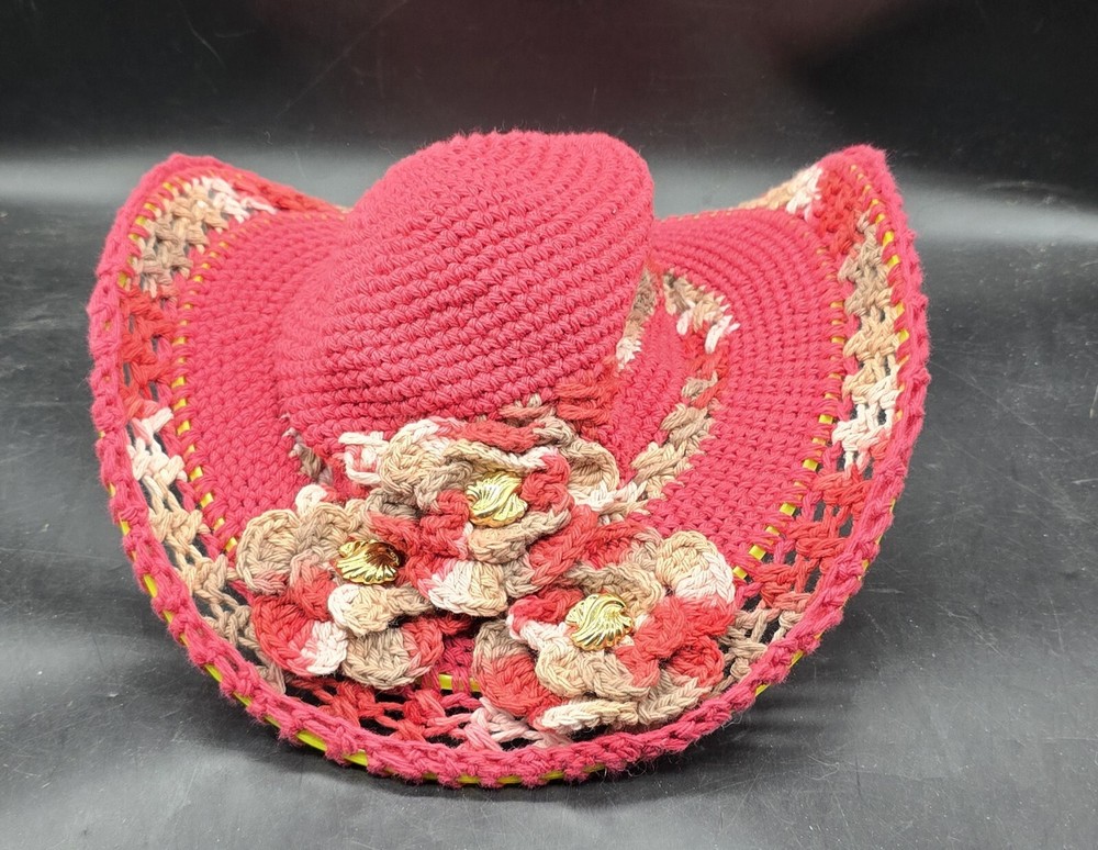 Handmade Crocheted Hat Red Cream