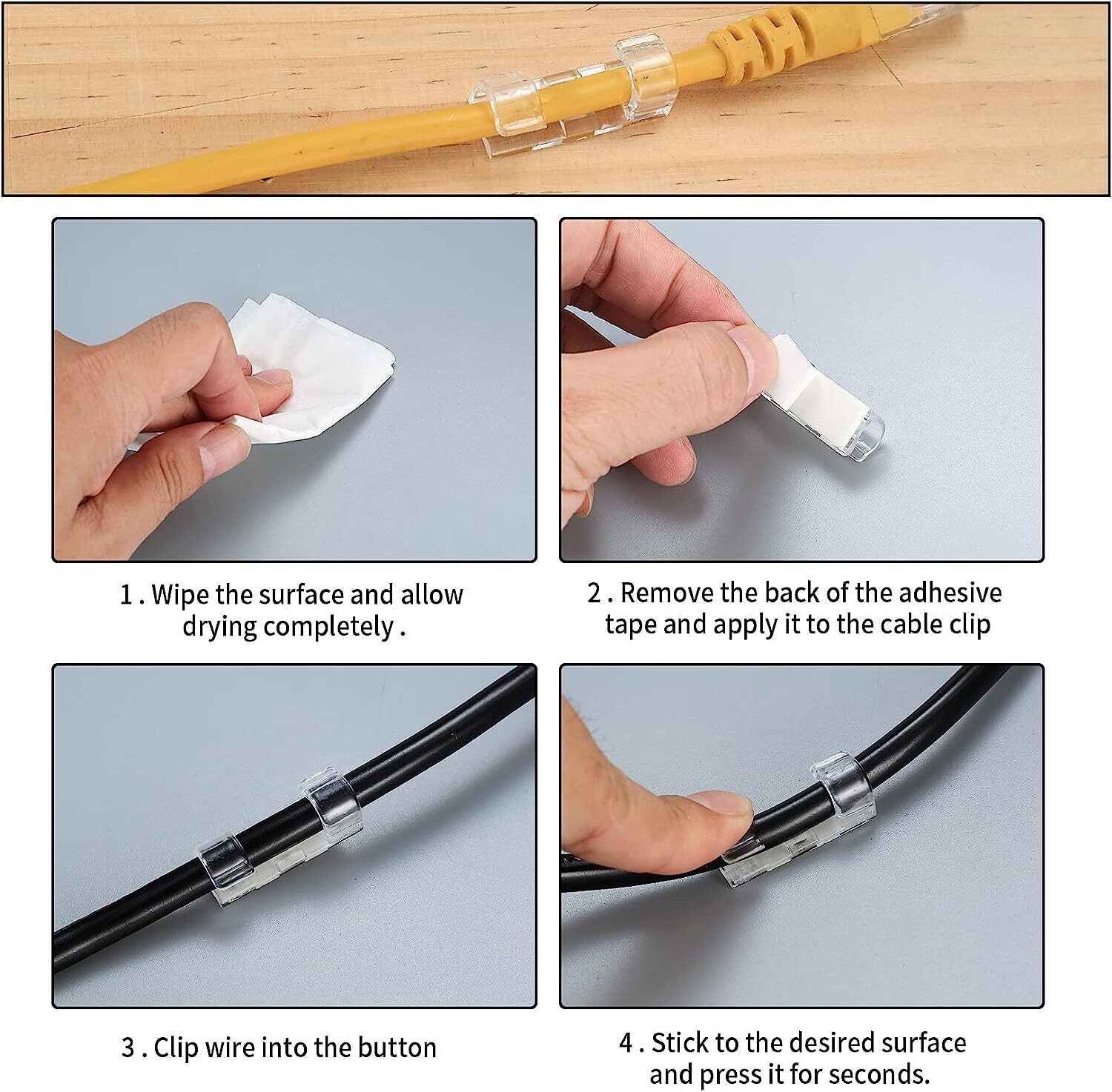 10-100 Cable Clips Self-Adhesive Tie Cord Management Wire Holder Organizer Clamp