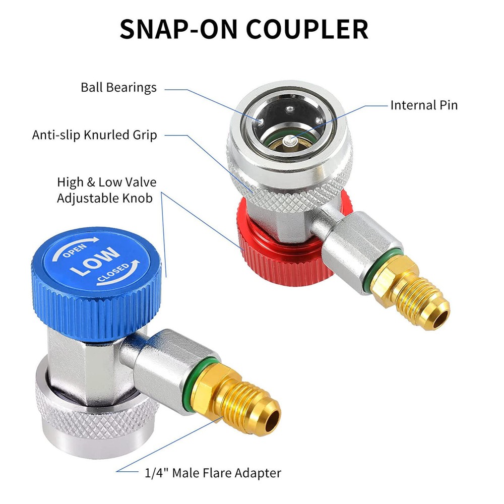 AC High Low Side Quick Connector Adapter Fitting Coupler Kit For Car AC 1/4" SAE