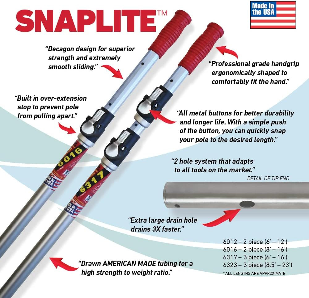 Snaplite Telescopic Pool Pole 16 Ft Adjustable Cleaning Poles Push Button Lock L