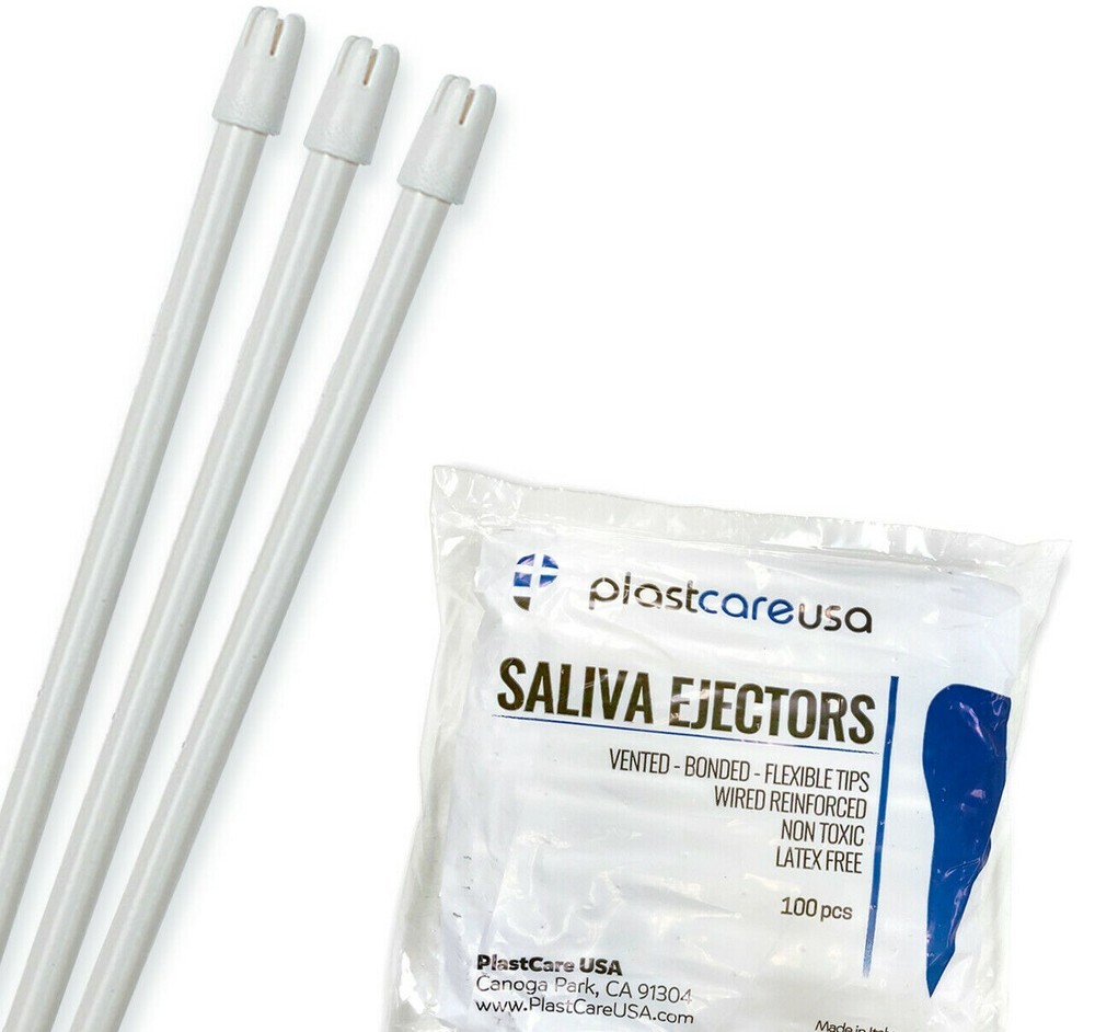 100 (1 Bag) Saliva Ejectors Ejector White Dental, Suction Tips, Disposable