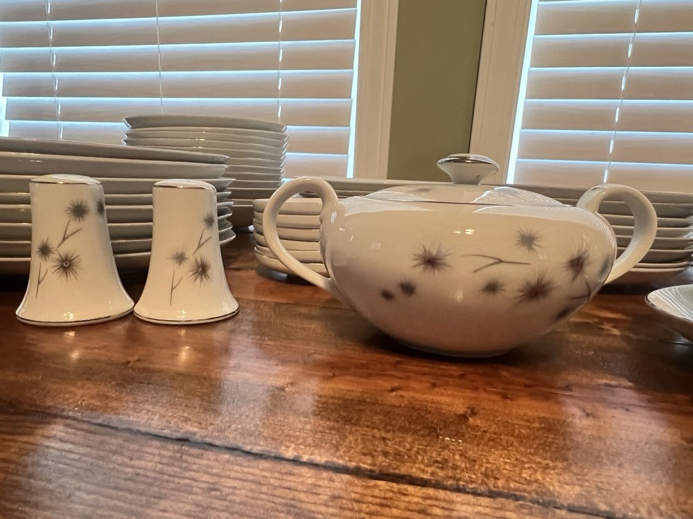Beautiful 57 Piece Platinum Starburst Dinnerware By Creative