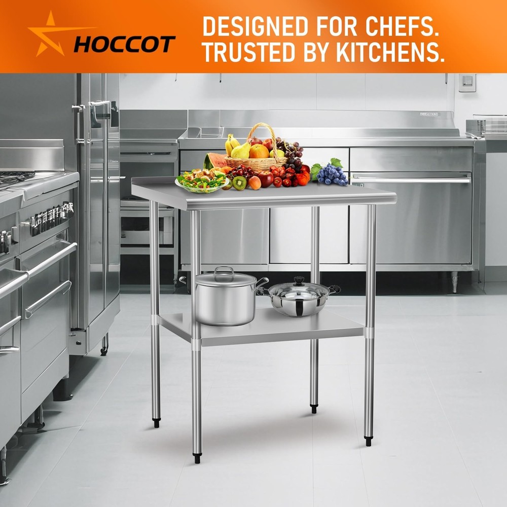 Stainless Steel Table for Prep & Work 30" X 30" inches with Adjustable Unders...