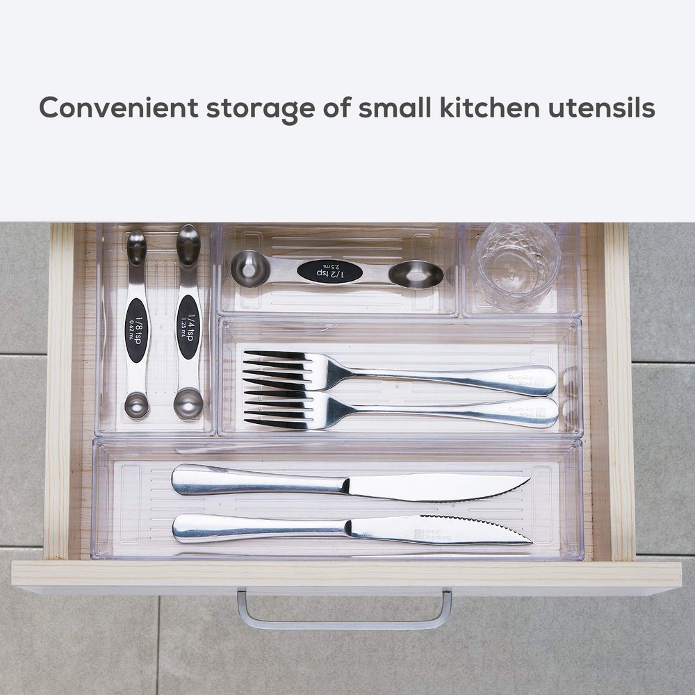 DCA 14 PCS Clear Plastic Drawer Organizer Tray for Makeup, Kitchen Utensils, ...