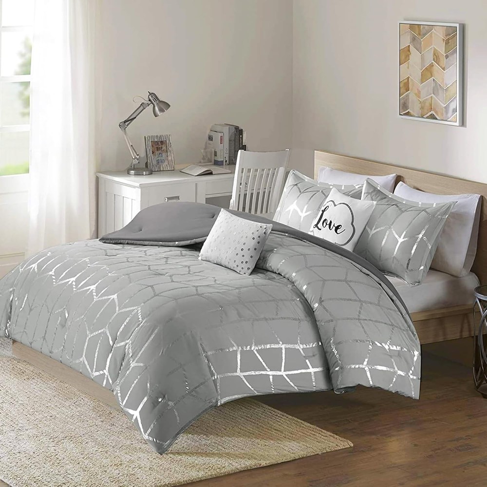 Raina Microfiber Bed Set in Grey/Silver