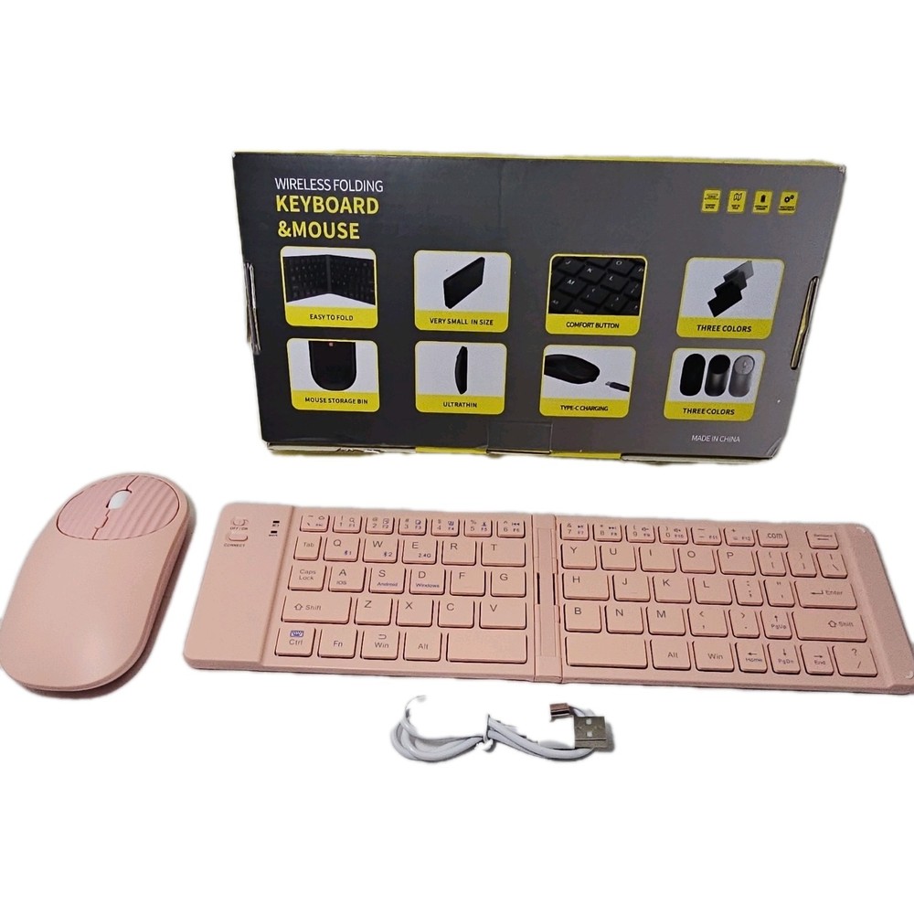 Wireless Folding Compact Keyboard & Mouse Pink BM-01 Bluetooth USB QWERTY 1600 …