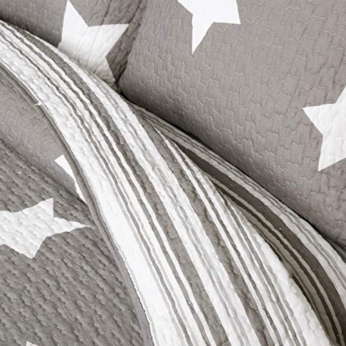 Star Quilt - Reversible 2 Piece Pattern Striped Bedding Set with Twin Gray