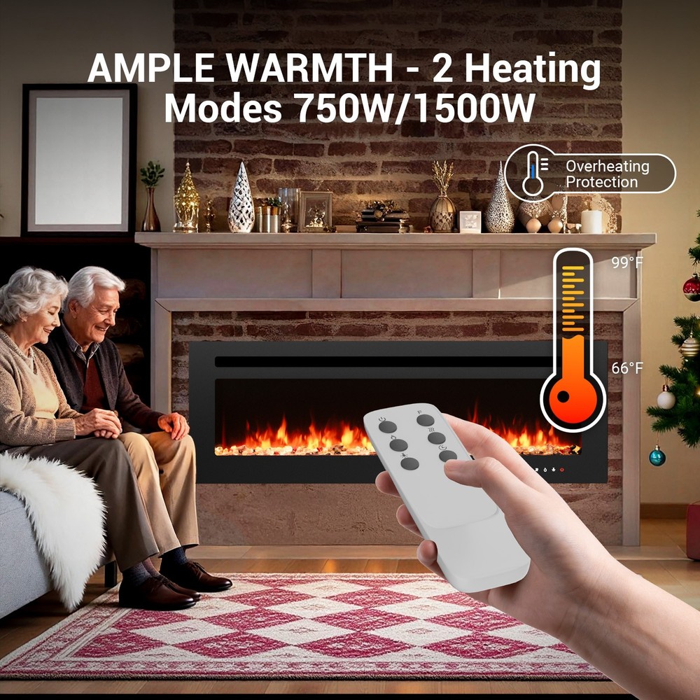 60'' Electric Fireplace Wall Mounted Heater with Remote/Adjustable Flame/Timer