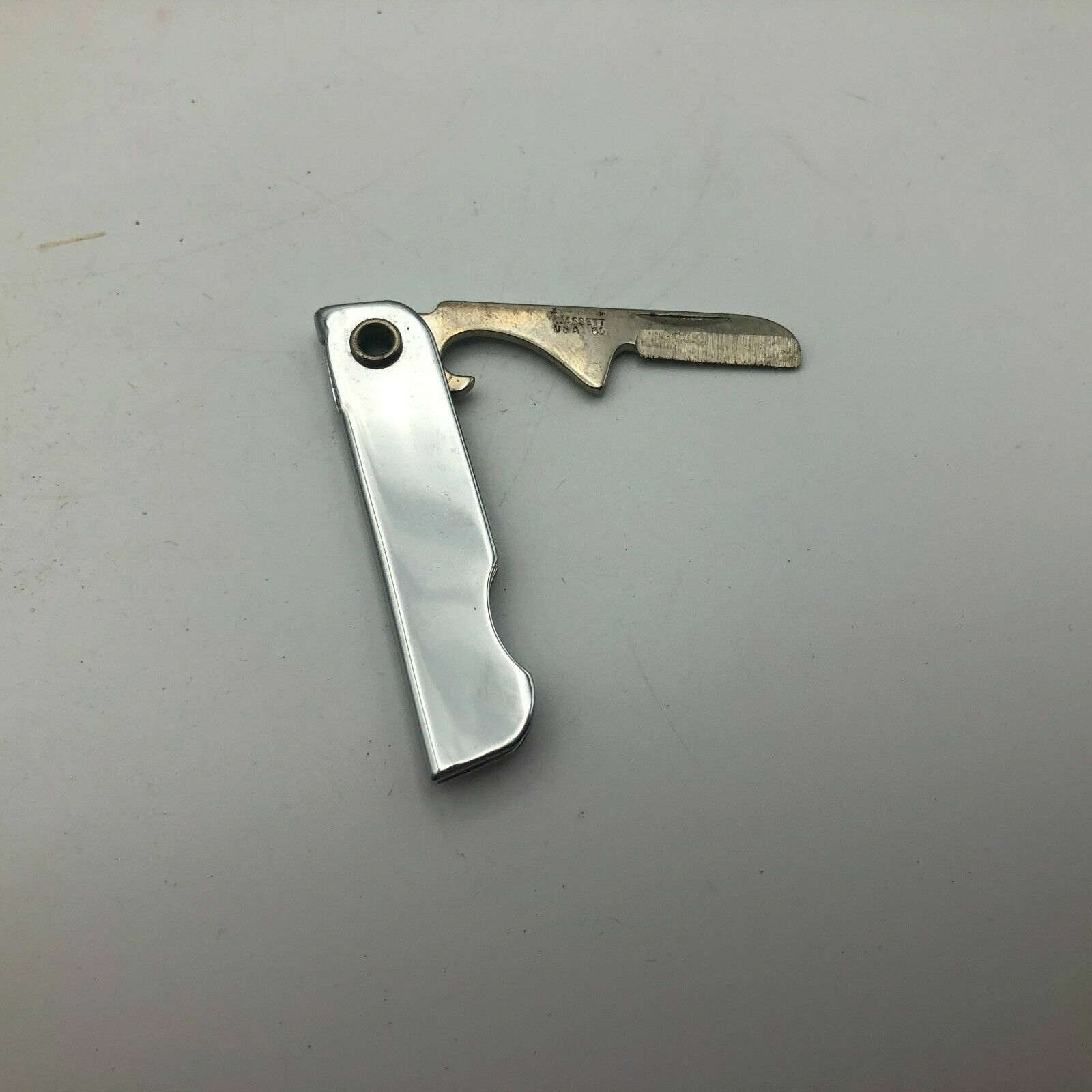Vintage Bassett 80 USA Folding Knife Bottle Opener Combo FOB From A Keychain ()