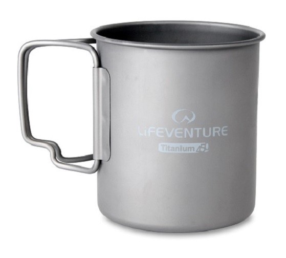LIFEVENTURE TITANIUM MUG CUP 450ML FOLDING HANDLE LIGHT WEIGHT