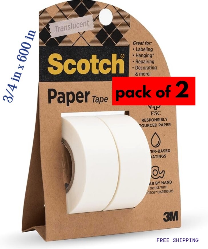 Paper Tape Writable Labeling Translucent Decorating Packaging Repairing 2 Rolls