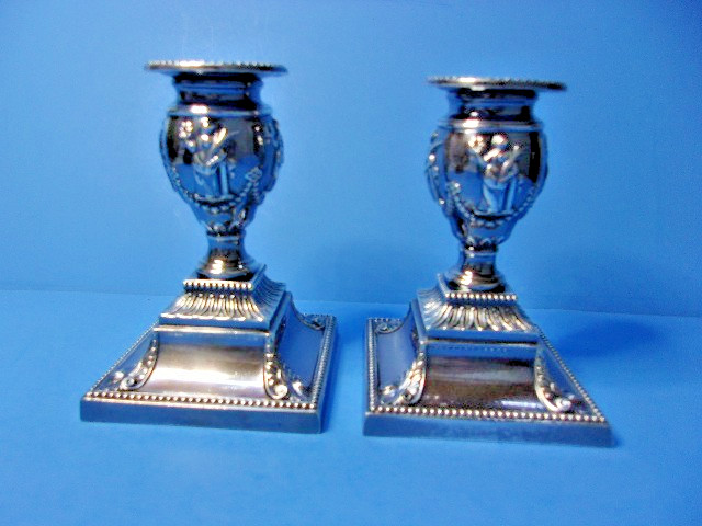 Antique Victorian Dwarf Urn Silverplate Candlesticks Richard Hodd & Son London
