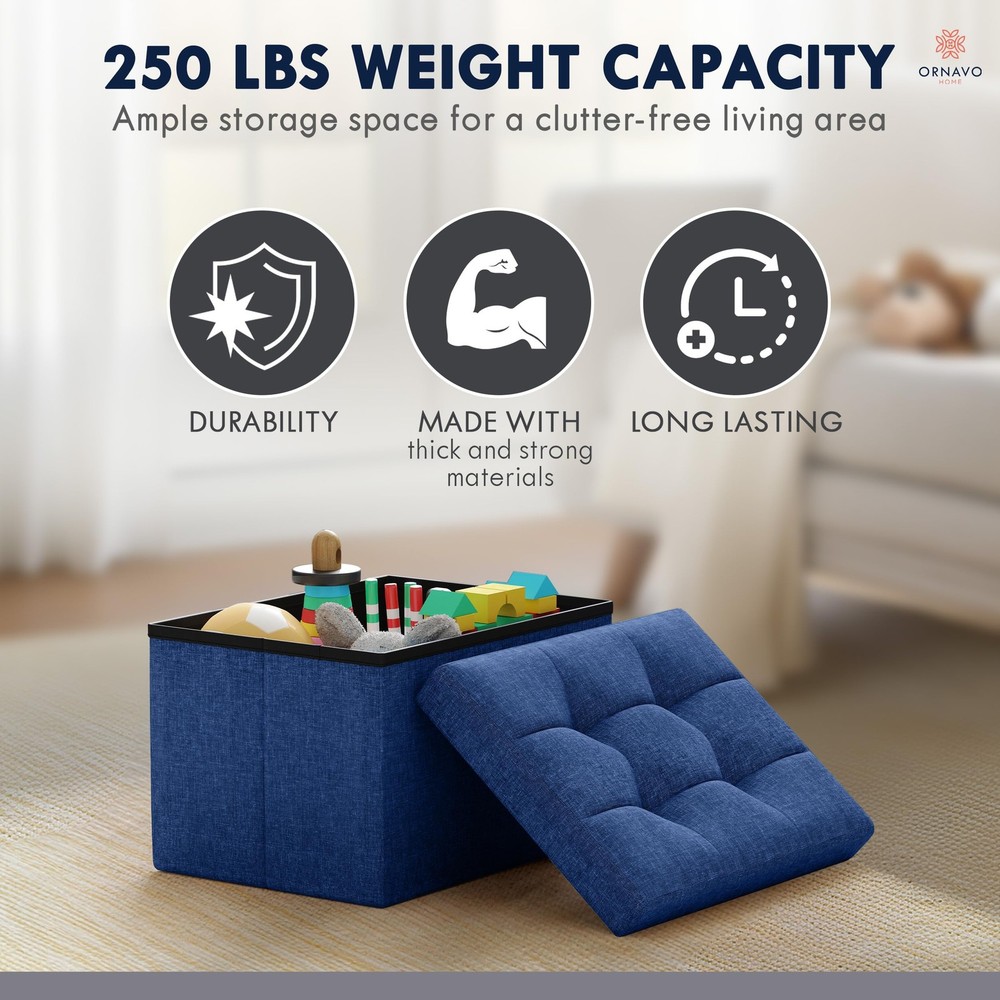 Small Storage Ottoman Foldable Collapsible Rectangle Linen Ottoman Foot Rest ...