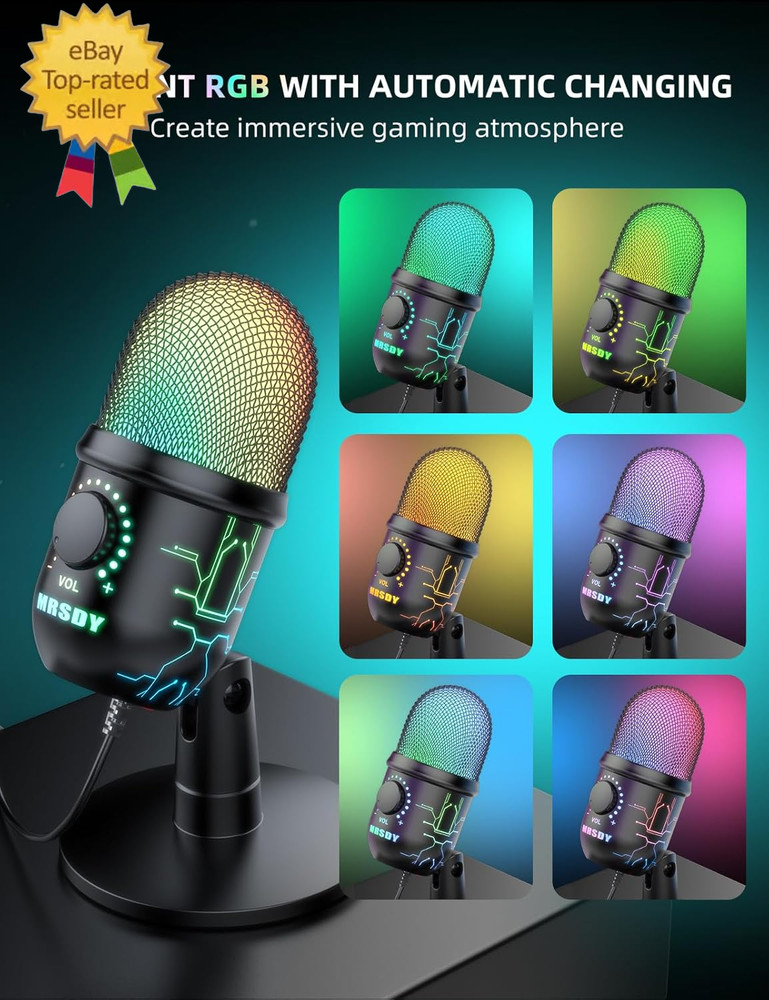 Gaming Microphone, USB Computer Microphone for PC, Mac, PS4/5, Condenser