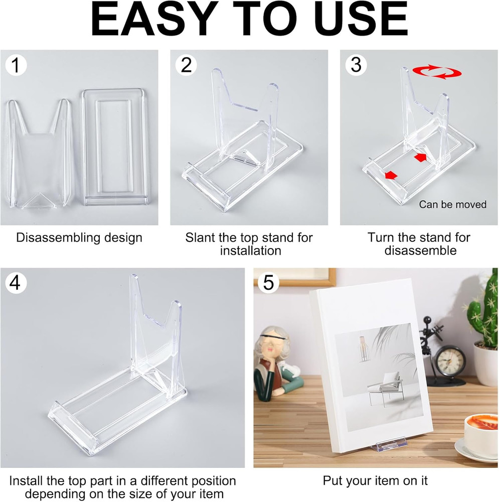 6 Pack Acrylic Book Stand for Display Adjustable Clear Display Holder Easel Coll